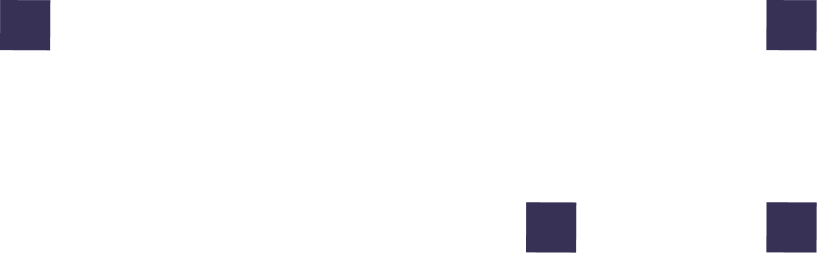 Black horizontal rectangle with four small indigo squares at each corner, two on left and two on right edges.