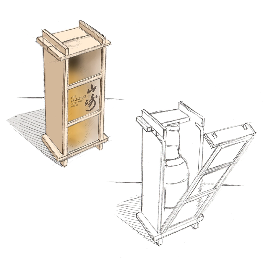 Concept sketch visual of a secondary pack for a Japanese Whisky by Martin Greeves