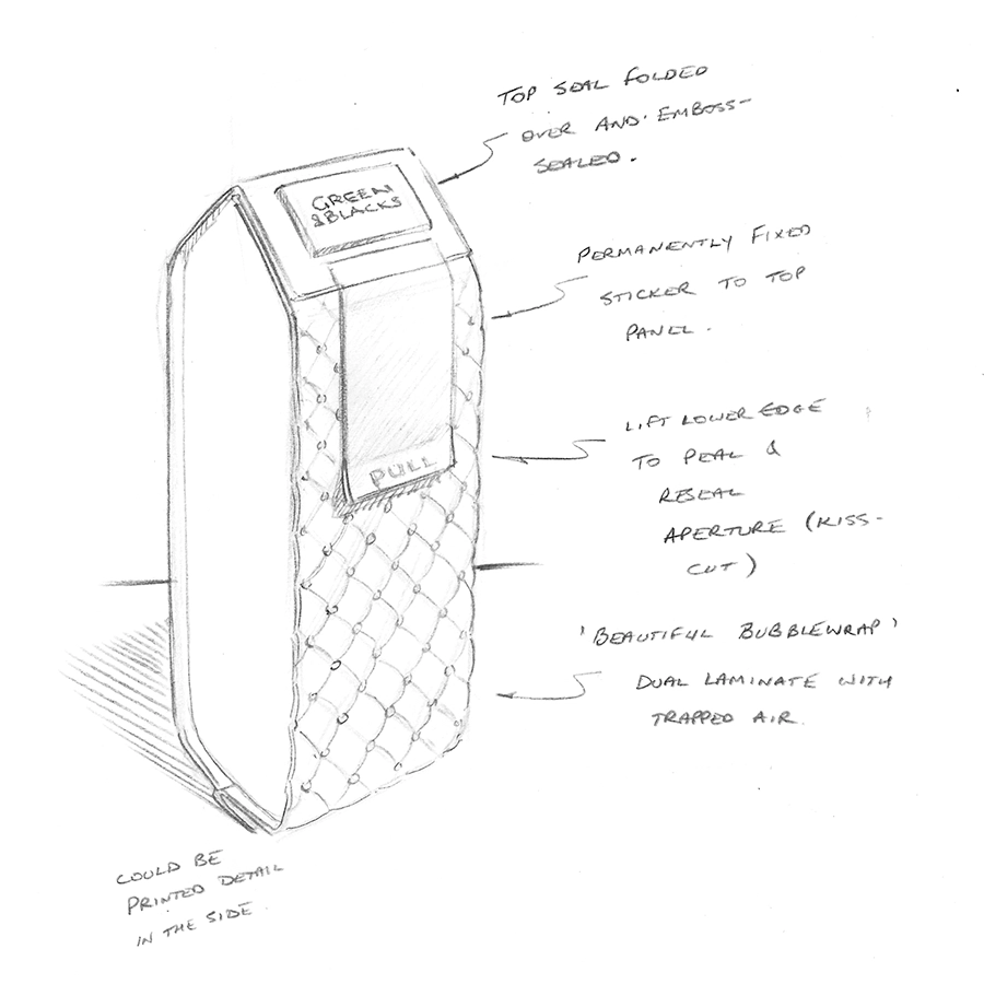 Concept Sketch for a chocolate 'sachet' format by Martin Greeves