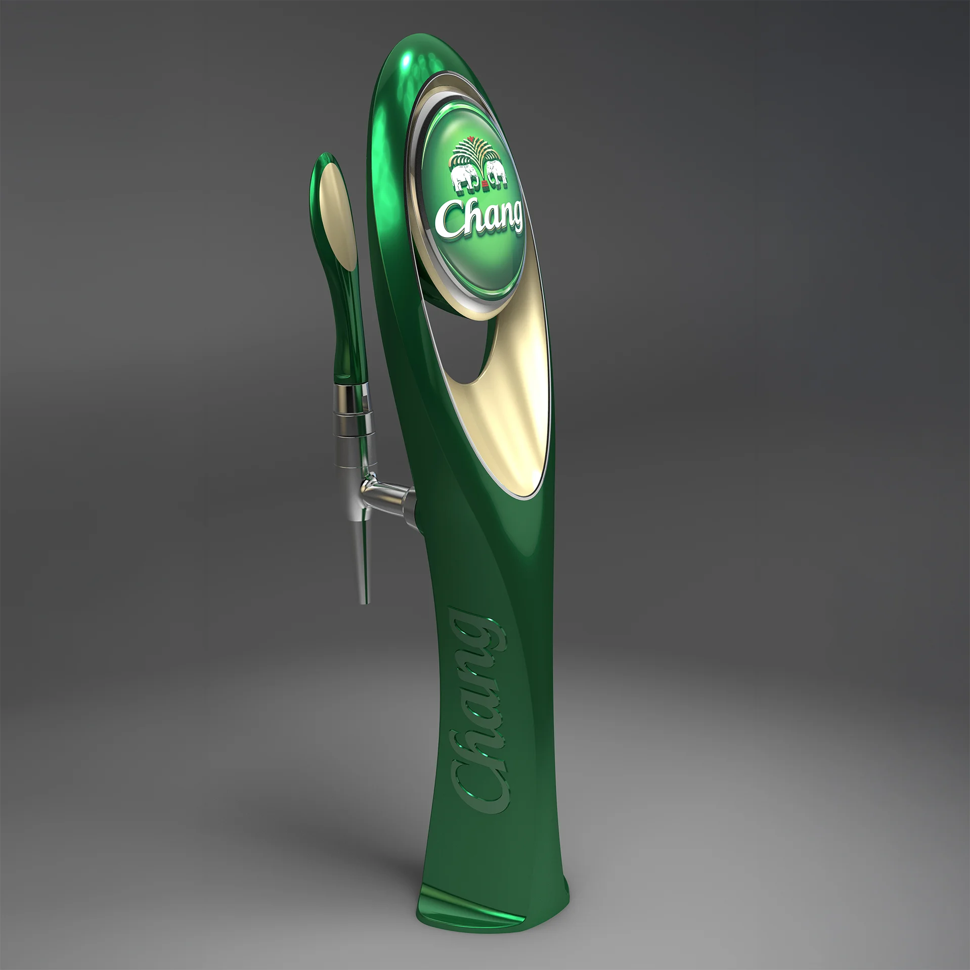 3D CAD build and render by Martin Greeves of Chang beer fount for Thai market