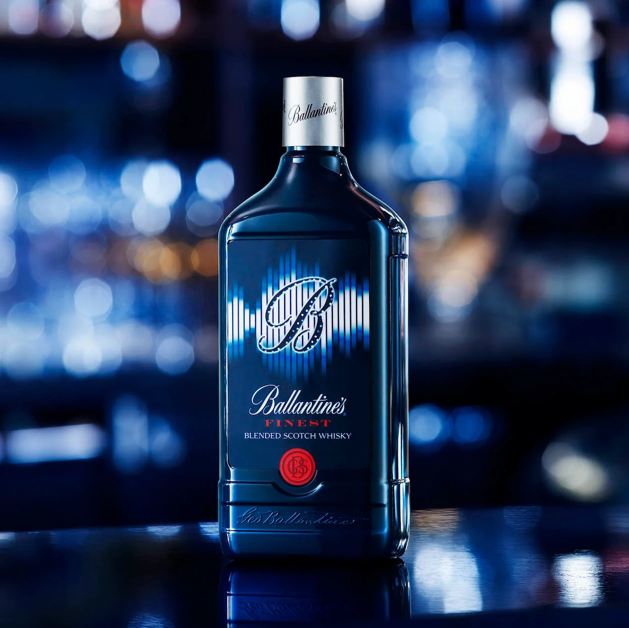 Ballantines illuminated  graphic equaliser label from a concept by Martin Greeves