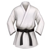 White martial arts uniform with a black belt tied around the waist.