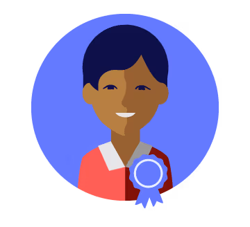 Profile illustartion of character wearing a badge