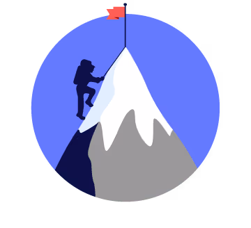 Illustration of a human figure climbing a mountain