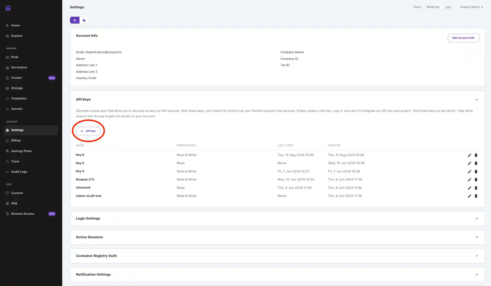 API key Runpod in Run Llama 3.1 with vLLM on Runpod Serverless