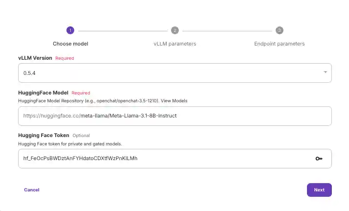 HF model input in Run Llama 3.1 with vLLM on Runpod Serverless