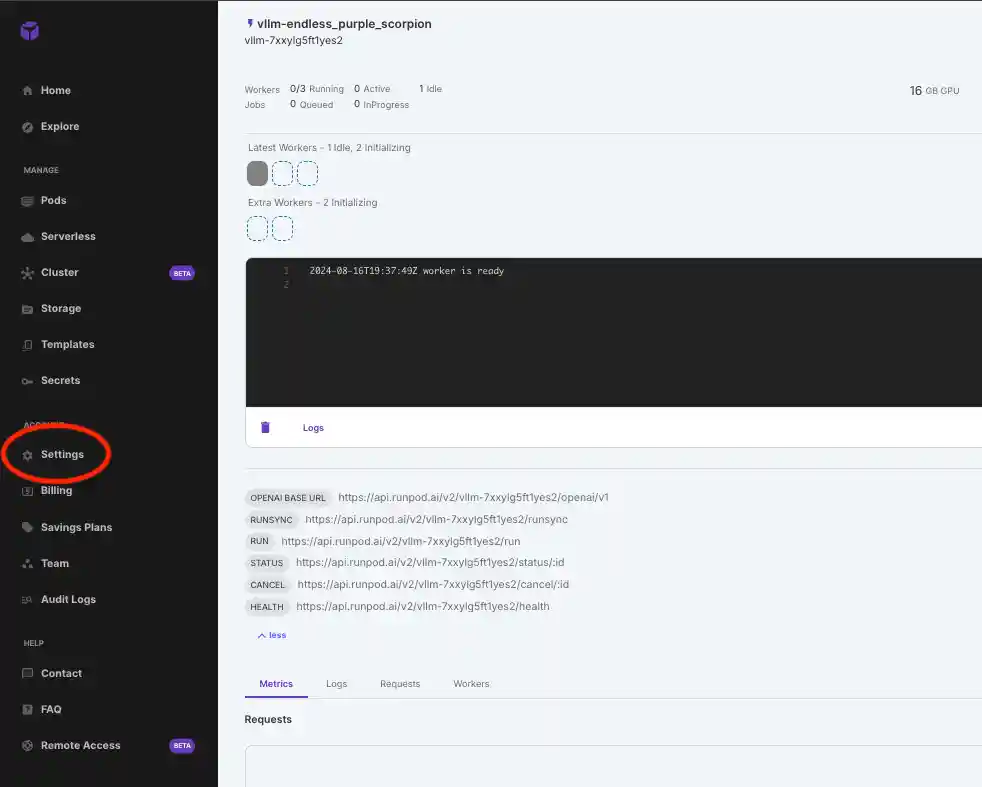 API KEYS IN CONSOLE in Run Llama 3.1 with vLLM on Runpod Serverless