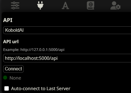 SillyTavern API connection panel set to KoboldAI with API URL HTTP://localhost:5000/API and a Connect button