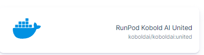 Runpod Kobold AI United template card with Docker logo and koboldai/koboldai:united image name