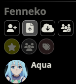 SillyTavern character list panel showing import icons and characters named Fenneko and Aqua