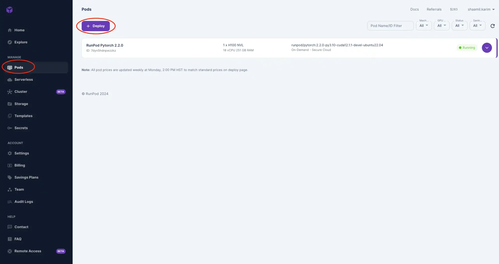 Navigate to Deploy Pod in How to Run SAM 2 on a Cloud GPU with Runpod