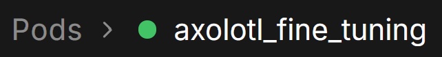 Runpod console breadcrumb showing a running pod named axolotl_fine_tuning