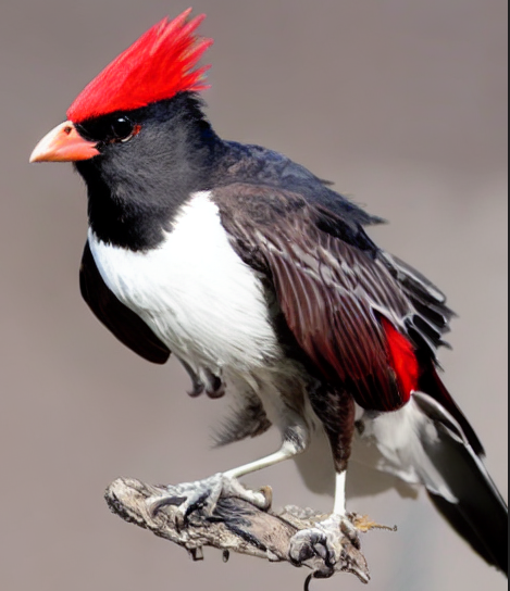 AI-generated cardinal-osprey hybrid bird with tall red crest perched on a branch