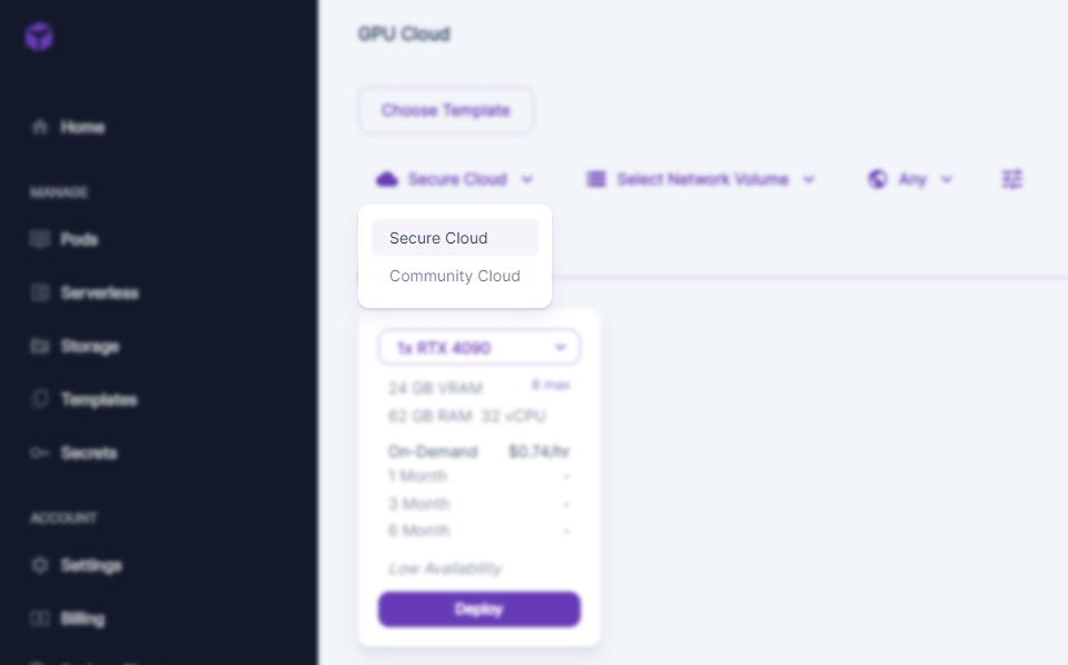 The new dropdown on the Pods page