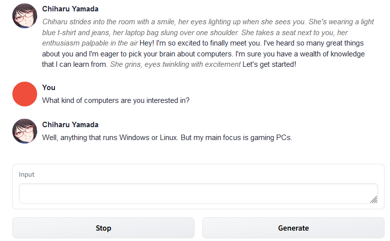 chat sample in Set Up a Chatbot with Oobabooga on Runpod