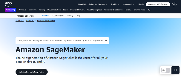 AWS Amazon SageMaker page describing the next generation of SageMaker for data, analytics, and AI
