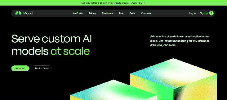 Modal homepage with headline Serve custom AI models at scale