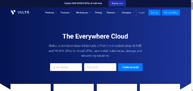 Vultr homepage with headline The Everywhere Cloud