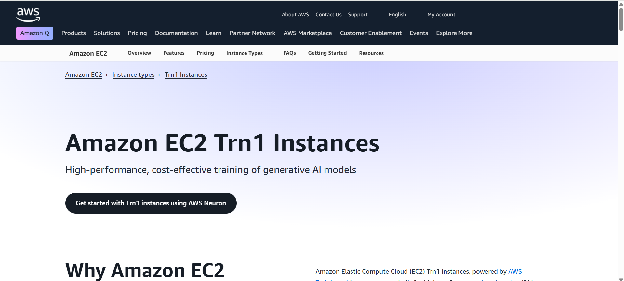 AWS page for Amazon EC2 Trn1 Instances for training generative AI models