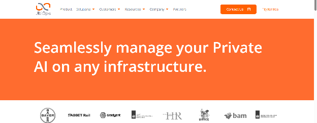 UbiOps homepage with headline Seamlessly manage your Private AI on any infrastructure