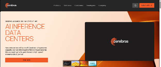 Cerebras homepage with headline AI Inference Data Centers