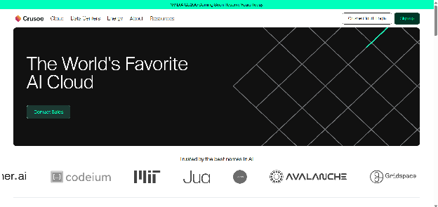 Crusoe homepage with headline 'The World's Favorite AI Cloud' and customer logos