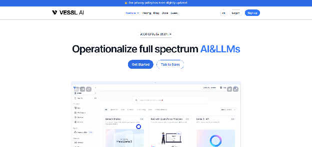 VESSL AI homepage with headline 'Operationalize full spectrum AI & LLMs'