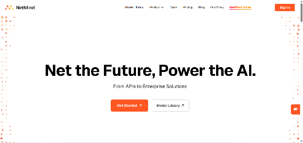 NetMind homepage with headline 'Net the Future, Power the AI'