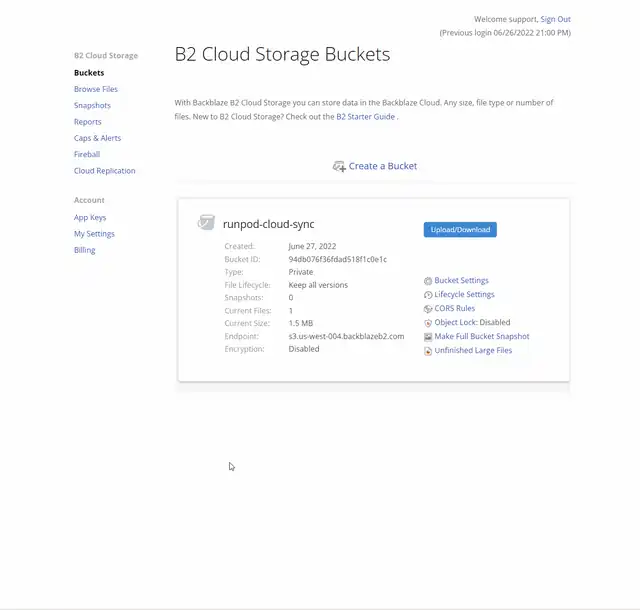 Backblaze app key creation screen