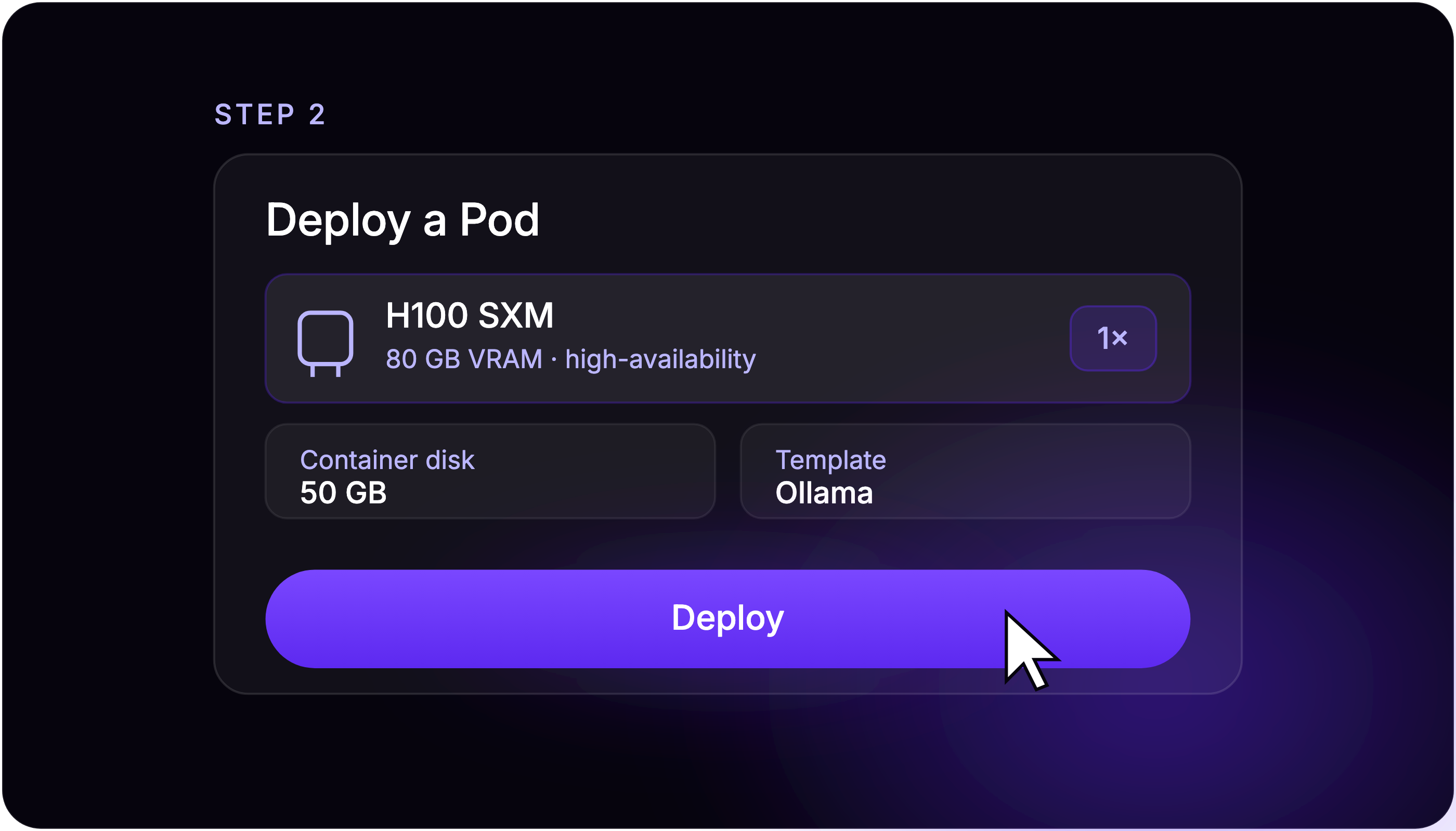 Deploying a Pod on Runpod with an H100 SXM GPU selected
