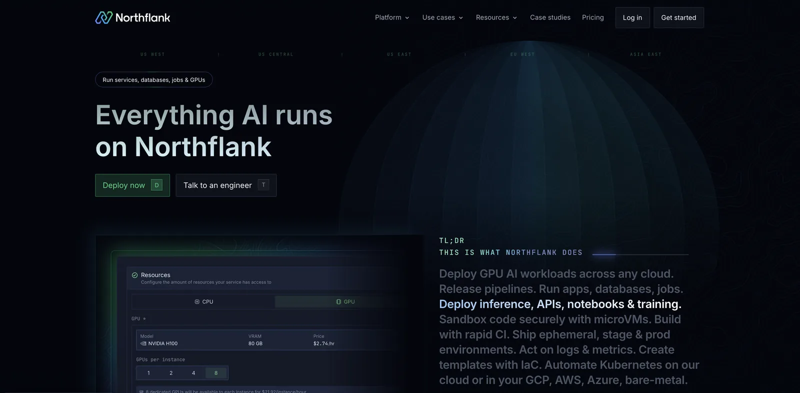 Northflank homepage with the headline Everything AI runs on Northflank