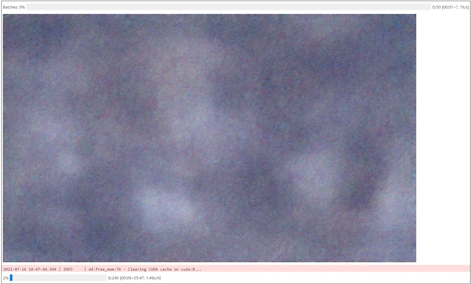 Soft gray Perlin noise init image shown in the Disco Diffusion progress view