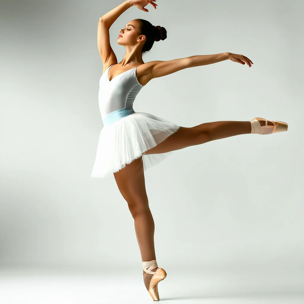 Prompt: "a woman in a ballet outfit striking a complicated pose"