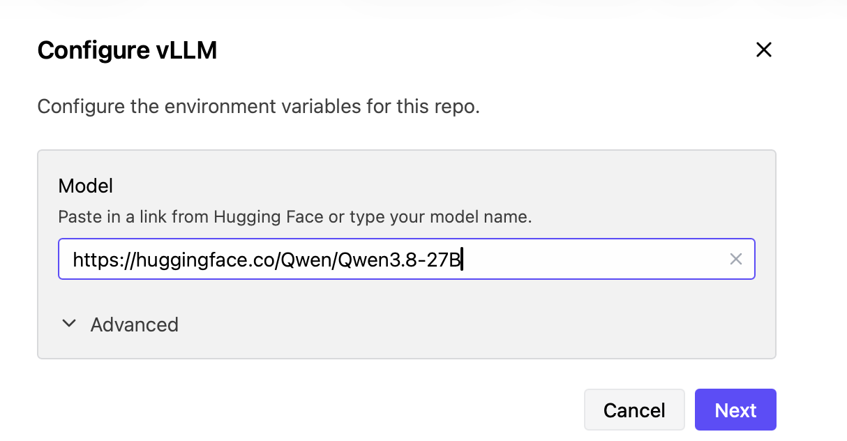 vLLM configuration with the Qwen3.8-27B model repository