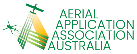 Aerial Application Association Australia logo with two planes spraying fields in green and yellow.