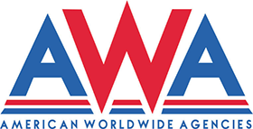 American Worldwide Agencies logo with stylised red and blue AWA letters.