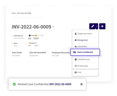 screenshot from application mark confidential