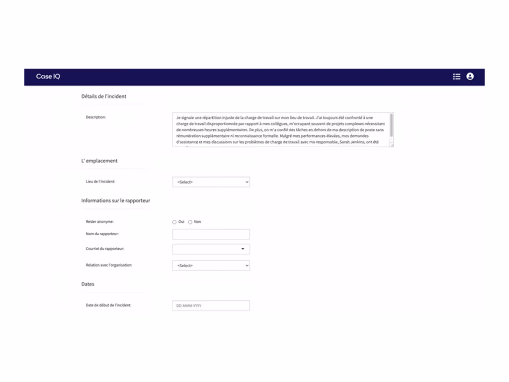 screenshot application multilingual intake form