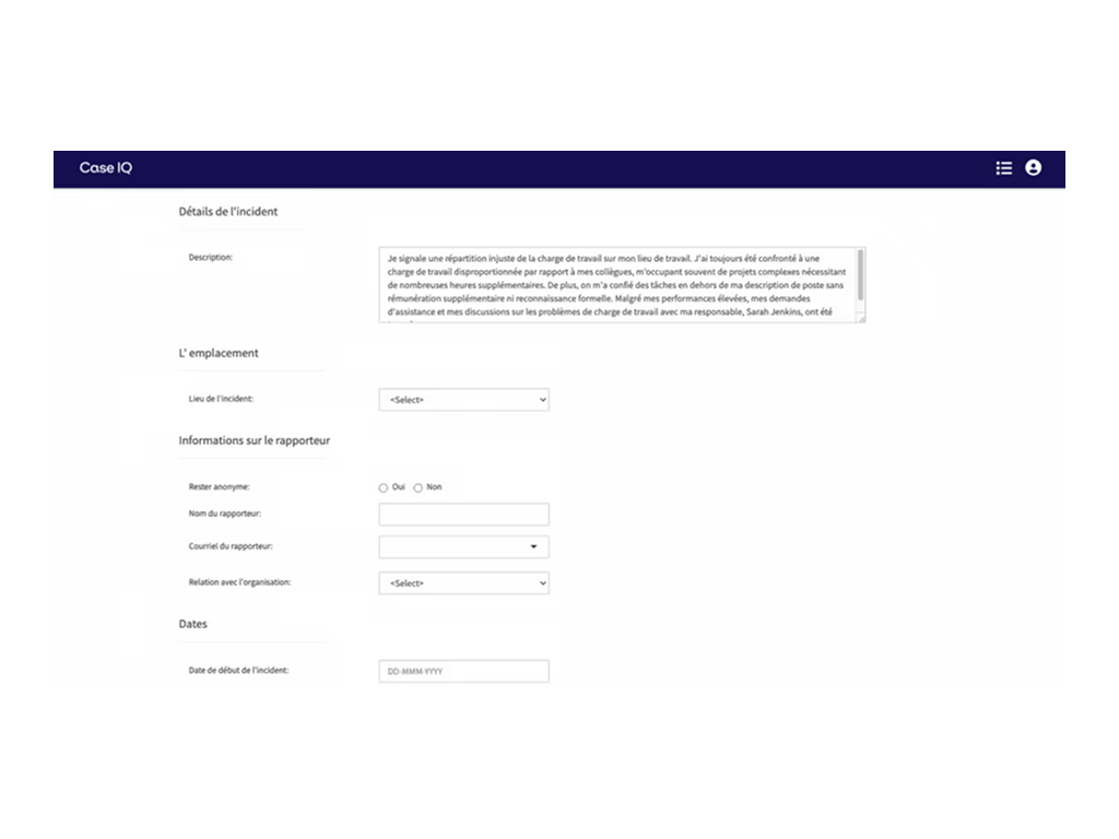 screenshot application multilingual intake form