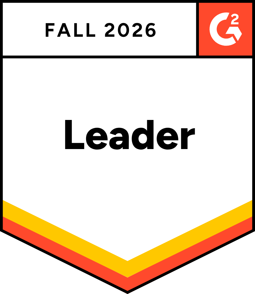 G2 Leader badge for Fall 2026 with the G2 logo in the upper right corner and colored stripes at the bottom.