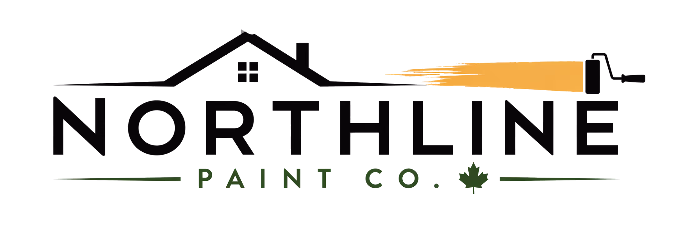 Northline Paint Co. logo featuring a house roof with a window and a paint roller applying orange paint above the company name.