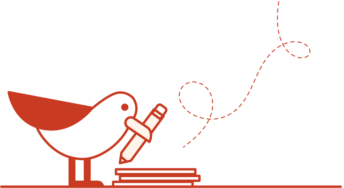 Illustration of a bird writing with a pencil
