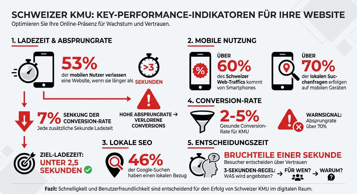 Website-Performance Statistiken: Ladezeit, Mobile Traffic und Conversion-Raten für Schweizer KMU