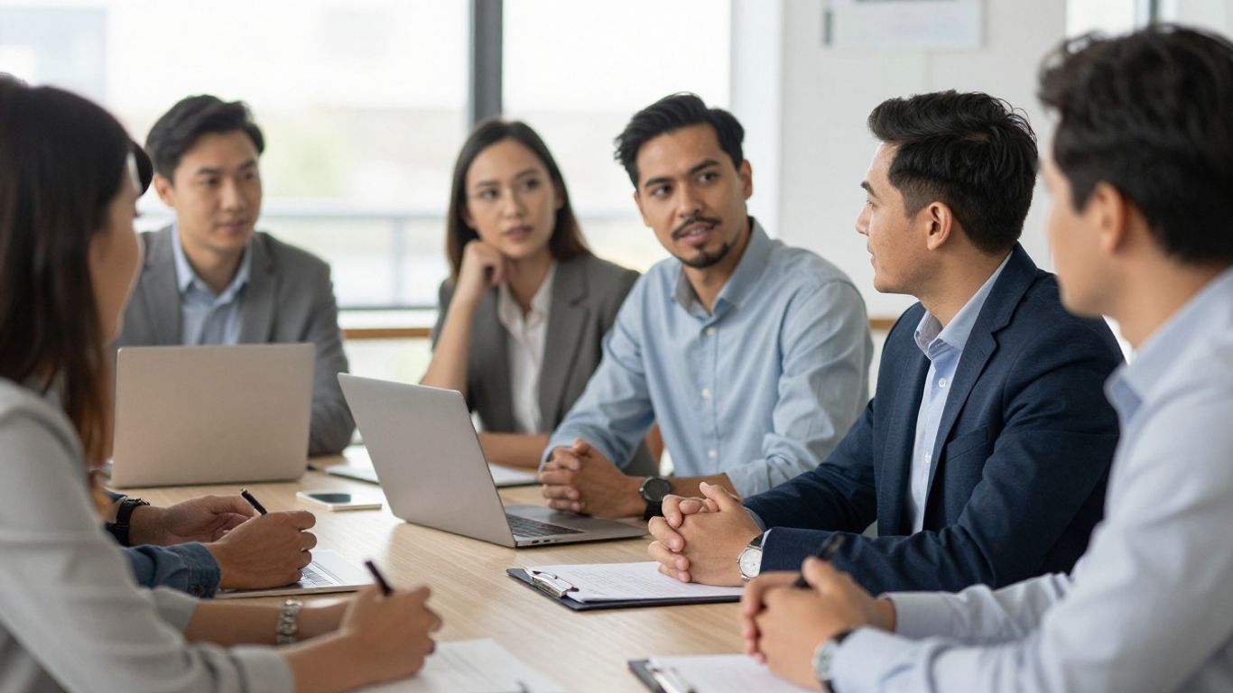 Marketingmanager und Team planen strategisch im Büro.
