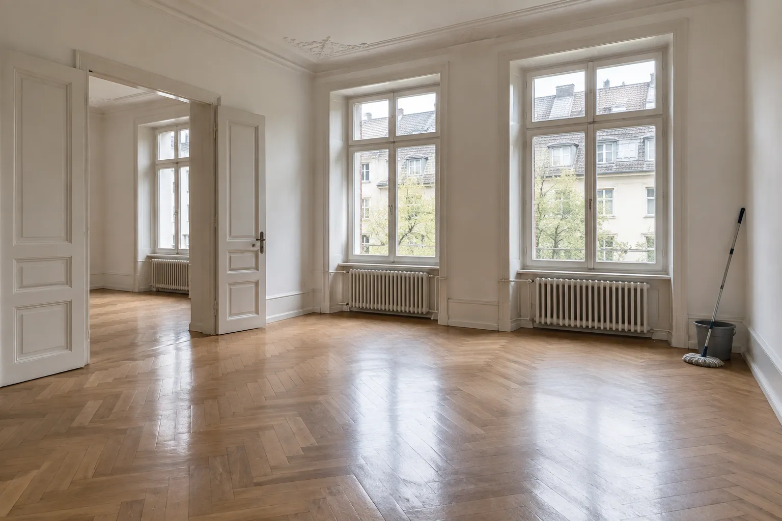 Leere, frisch gereinigte Wohnung bei der Wohnungsabgabe