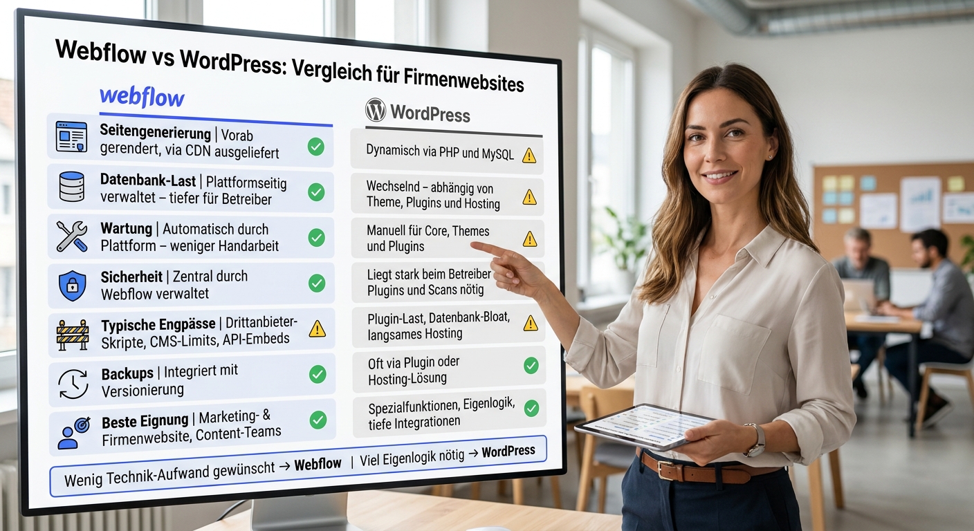 Webflow vs WordPress: Vergleich für Schweizer Firmenwebsites