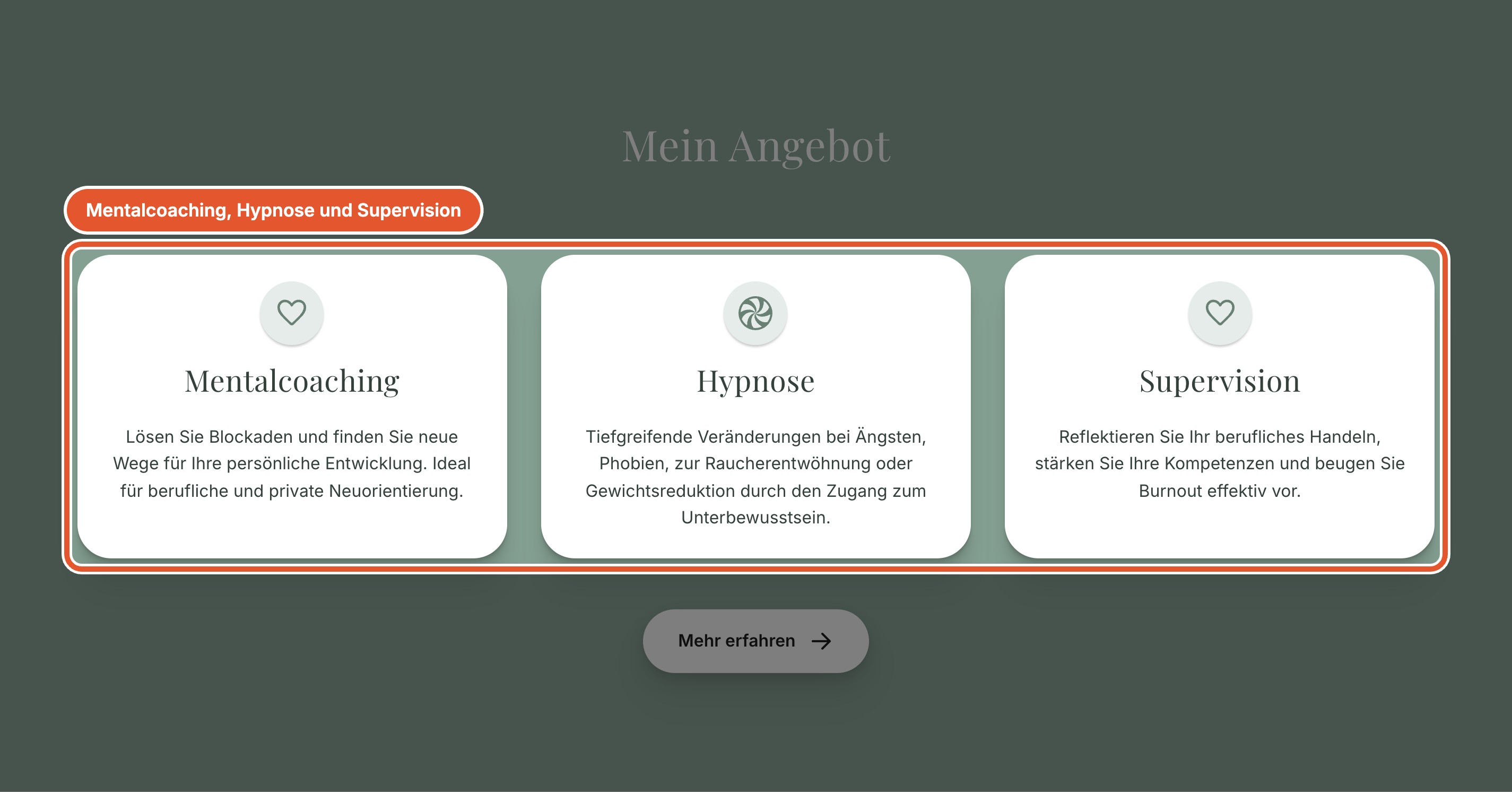 Angebot mit Mentalcoaching, Hypnose und Supervision
