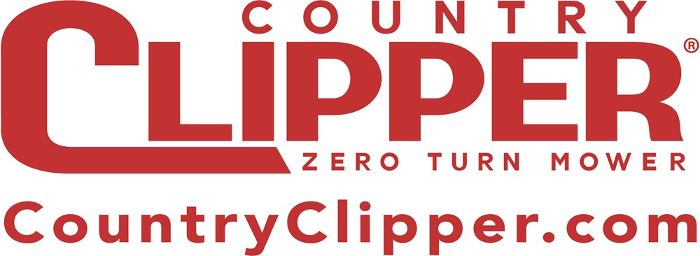 Country Clipper logo in red text with the tagline 'Zero Turn Mower' and the website CountryClipper.com below it.