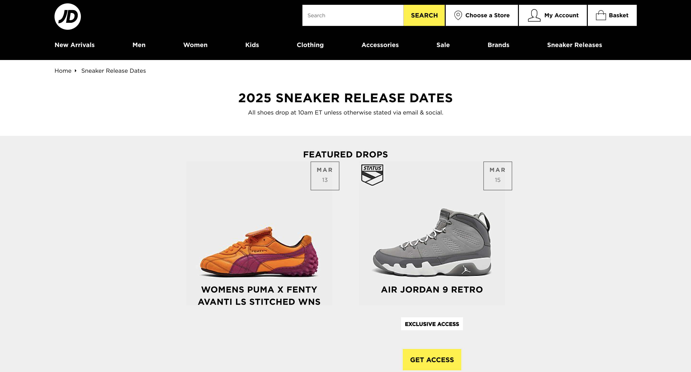 JD Sports 2025 Sneaker Release Dates