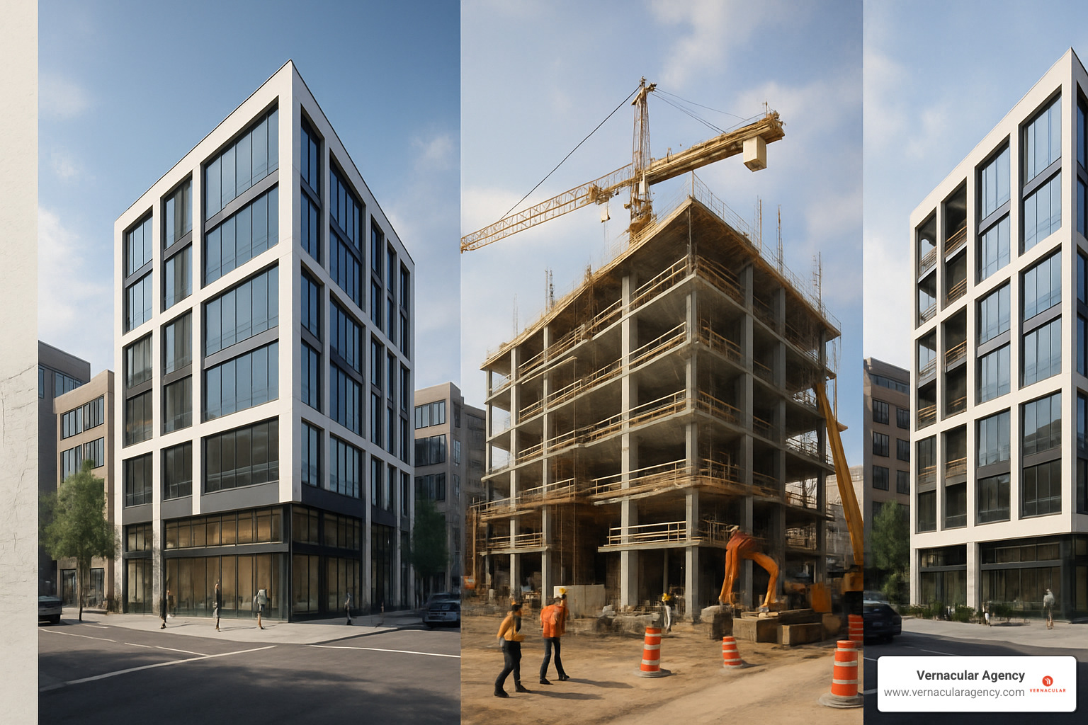 Time-lapse video reel showing the progression of an architectural project from initial sketches through construction to completion - digital marketing for architecture firms